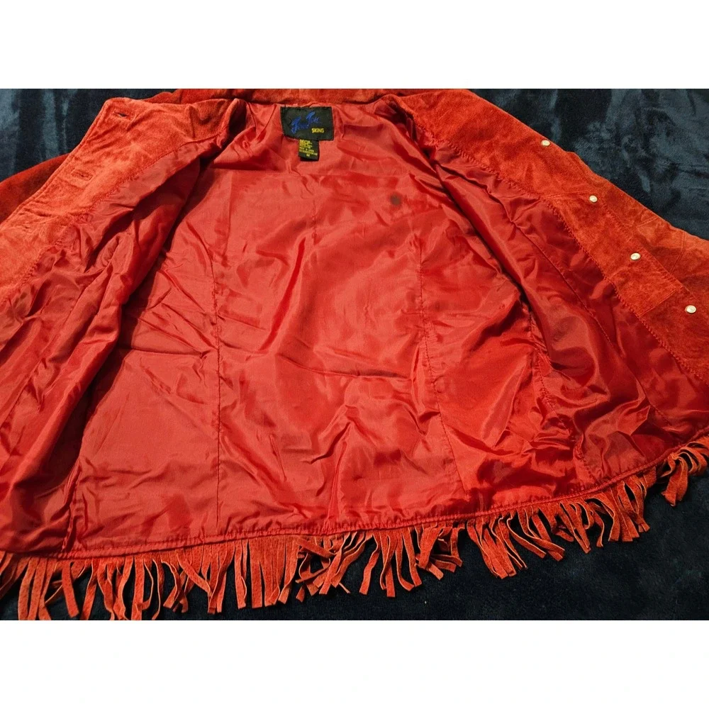 JouJou Skins Red Suede Leather Fringe Jacket and Matching Bag Set Womens Medium